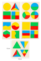 WOODEN 3D FRACTION SHAPES PUZZLE BOARD -Square Pack of 1